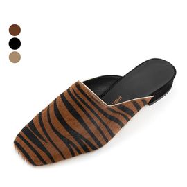[KUHEE] Mule 2340K 2cm-Blooper Calf Zebra Pattern Flat Shoes - Made in Korea
